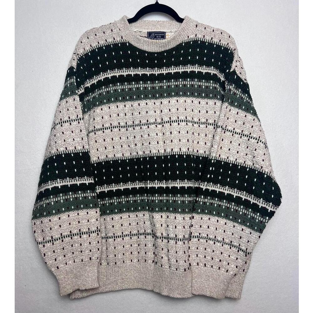 Peconic Bay Traders Vintage Fair Isle Chunky Knit Sweater Nordic Style Size L